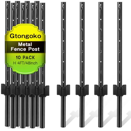Gtongoko 4-Foot Heavy Duty Metal Fence Post 10-Pack