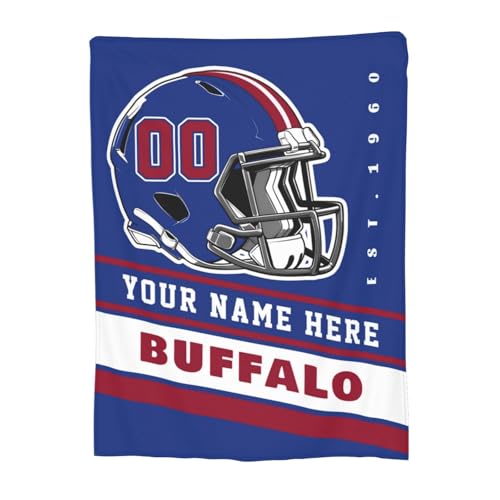 Custom Buffalo Blanket Personalized Football Throw Blankets Customized Any Name and Number Blankets Soft Flannel Blankets for Men Women Teen Adults