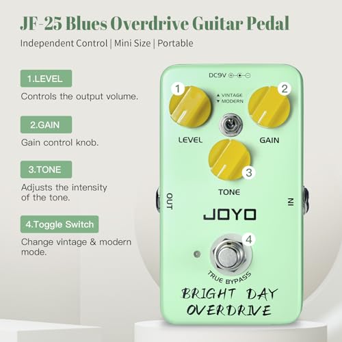 Image of JOYO Blues Overdrive Guitar Pedal, Analog Circuit with Vintage /Modern Voicing & Level /Gain /Tone Control, True Bypass (BRIGHT DAY JF-25)