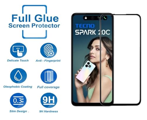 Image of 100FIT Tempered Glass Screen Protector Compatible For Tecno Spark 20C With Edge To Edge Coverage And Easy Installation Kit