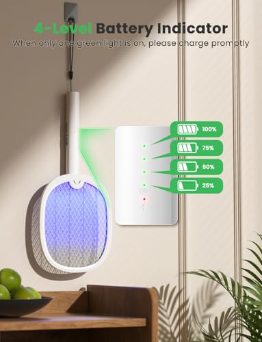 Image of YISSVIC Electric Fly Swatter Foldable Bug Zapper Racket 2 in 1 Mosquito Killer with Purple Attractant Light Rechargeable 1800mAh for Indoor Home Backyard Patio Camping (2, White)