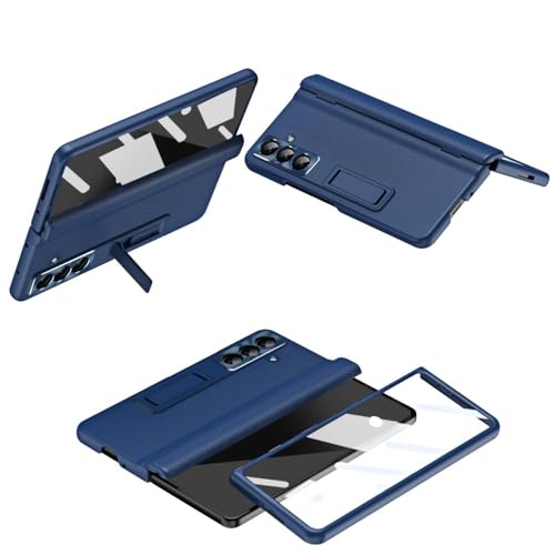 Coque Samsung Galaxy Z Fold 5 bleu foncé rigide en silicone avec film