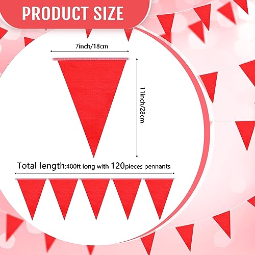 Image of Preboun 400 ft Solid Pennant Banner Flags 240 Pcs String Hanging DIY Triangle Bunting Bulk Garland for Grand Opening Carnival Birthday Party Decoration Outdoor(Red)