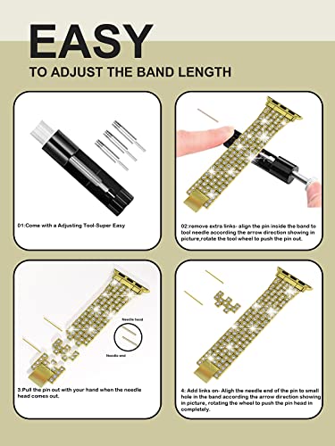 Image of QVLANG Compatible for Apple Watch Band 40mm Series 6 /5 /4 /SE, Diamond Rhinestone Case + Women Bling Band Stainless Steel Metal Bracelet for iWatch (Gold, 40mm)