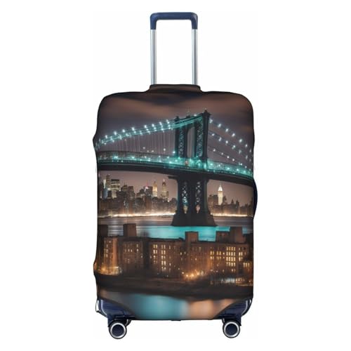 New York Manhattan Bridge Night Print Personalized Travel Luggage Cover With Zipper, Elastic Luggage Cover,For Daily Use