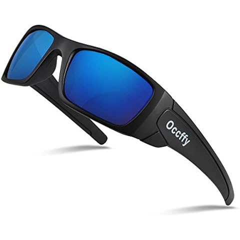 Occffy Sports Sunglasses Polarized Sun Glasses For Man Women Cycling Running Fishing Golf JH077 (JH077 black matte frame with blue lens) Cover