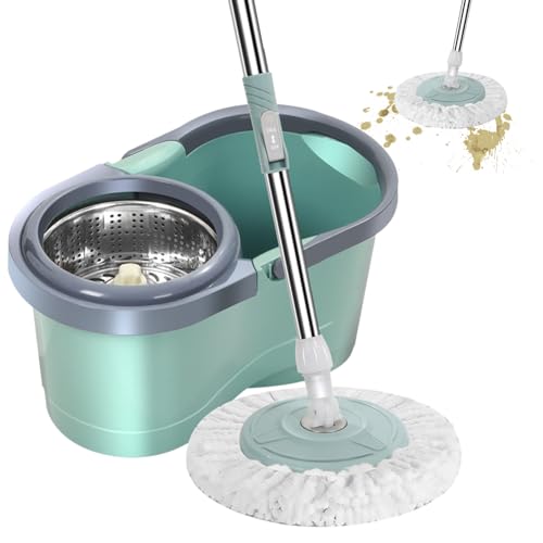 Vriusi Fregona rotativa para fregona giratoria automática, giratoria para limpieza en húmedo y en seco, cubo con ruedas para fregona para dormitorio, cocina, balcón, estudio, sala de estar