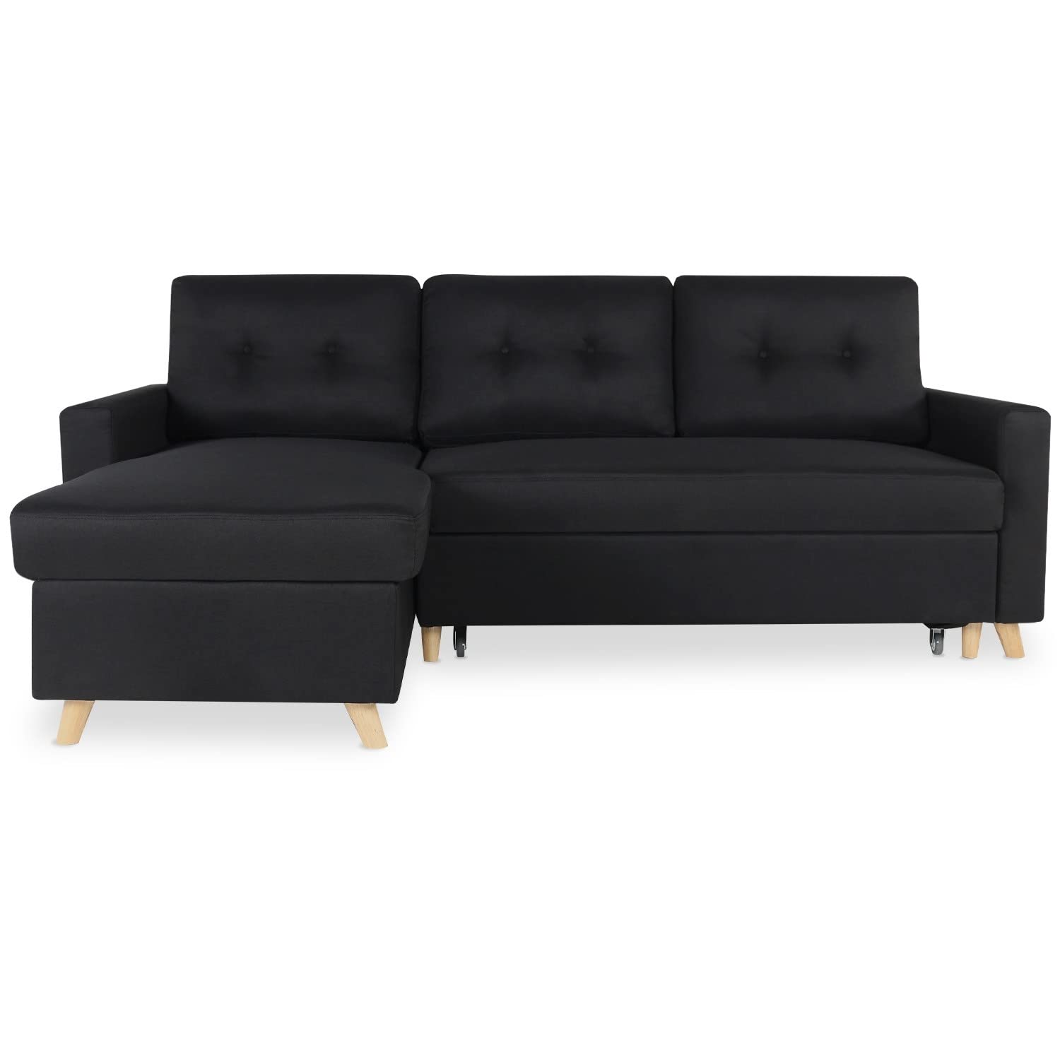 INTENSE DECO Canapé d'angle Convertible réversible Falko Tissu Noir