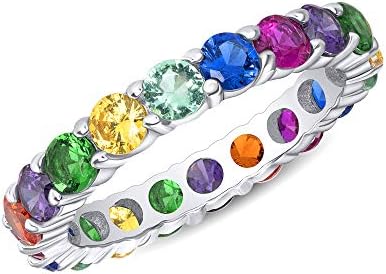 Jewelry by Debbie 925 Sterling Silver Rainbow Multi Color Cz Eternity Promise Wedding Band 3.5mm Ring Rhodium Plated (5)