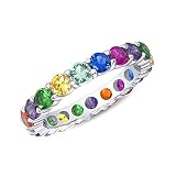 Jewelry by Debbie 925 Sterling Silver Rainbow Multi Color Cz Eternity Promise Wedding Band 3.5mm Rin