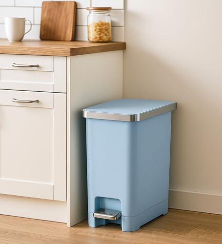 Image of Obsessions EKO 10L Plastic Step Bin with Pedal, Waste Storage Trash Can, Blue