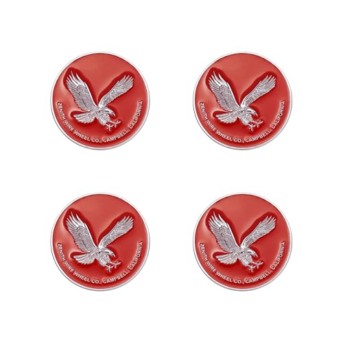 Image of Zenith Eagle Chrome & Red Metal Wheel Chip Emblems (Set of 4) | Triple Chrome Plated Solid Metal Wheel Chip Emblems, 2.25 inch | for Lowriders with Recessed Knock Off Spinner Caps
