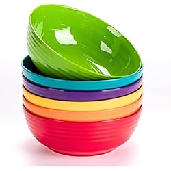 MIYOPESI 7-Inch Multicolor Melamine Bowls (Set of 6) - Unbreakable and Reusable Plastic Dinnerware with Ceramic Feel, Stackable and Dishwasher-Safe - Versatile for All Meals-Multi-color