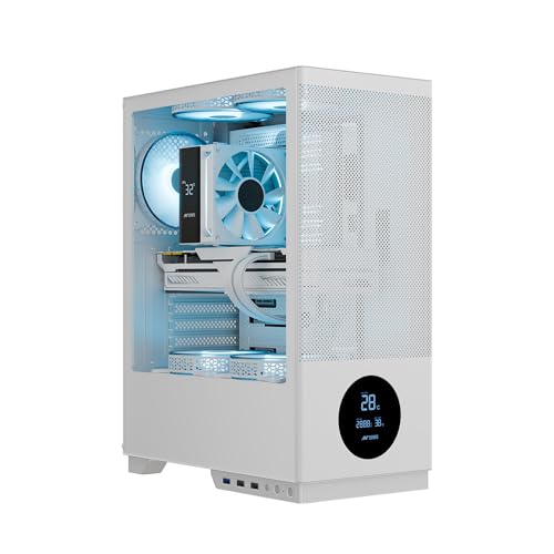 Image of Ant Esports X2 LCD Mid-Tower Computer Case /Gaming Cabinet - White | Support ATX, M-ATX, M-ITX | Pre-Installed 3 ARGB Fans