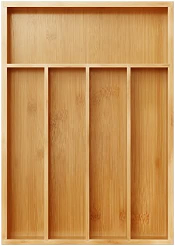 BAMEOS Utensil Drawer Organizer, Cutlery Tray Desk Drawer Organizer Silverware Holder Kitchen Knives Tray Drawer Organizer, 100% Pure Bamboo Cutlery in Natural Color (9.75)
