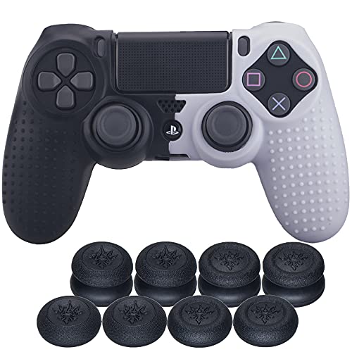 Yorha Studded Dots Silicone Rubber Gel Customizing Cover For Sony Ps4/Slim/Pro Dualshock 4 Controller X 1(Black&White) With Pro Thumb Grips X 8 #TOP1