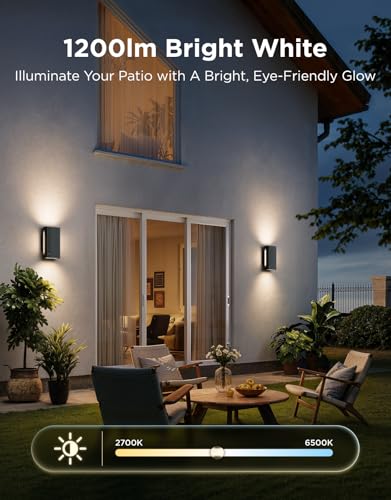 Image of Govee Outdoor UpDown Wall Light, 1 Pack, 1200LM RGBICWW Smart Porch Lights Outdoor with 64 Scene Modes, IP66 Waterproof Wall Sconce for Outdoor Decor, Works with Alexa, Google Assistant and Matter