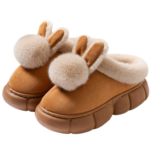 Bunny Ears Fluffy Slippers Women Open Back Cute House Shoes 2.2” Y2k Aesthetic Warm Non-Slip Indoor Outdoor Fuzzy Slippers