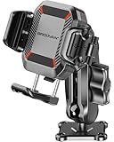 BRCOVAN Anti-Theft Phone Mount Holder with Vibration Dampener [1s Lock & Release] [Camera Friendly] with Aluminum Medium Arm & Square Base, for Car Boat Truck Motorcycle ATV UTV, Fit 5.4-7.2'' Phones