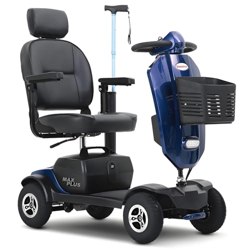 Scooters de movilidad para adultos y personas mayores, scooter de movilidad eléctrico plegable de 4 ruedas, 136 kg, todoterreno, con asiento para viajes, alcance de 25 km,Blue