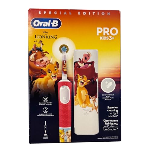Oral-B Pro Kids - Cepillo de dientes eléctrico para niños a partir de 3 años, incluye modo Sensitiv+ para cuidado dental, cerdas extrasuaves, 1 cabezal de repuesto, 1 estuche de viaje, color blanco y