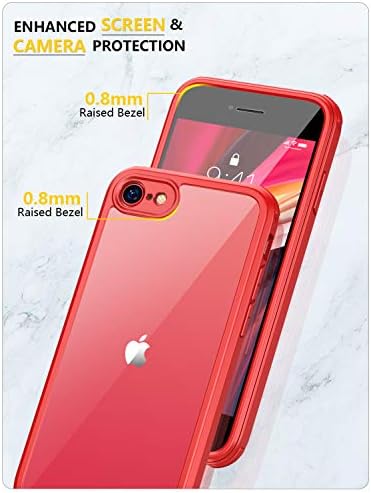 iPhone SE 2020 Case, iPhone 8 Case [Built-in Glass Screen Protector] Military Grade Full Body 360 Shockproof Stylish Bumper Transparent Back Case Cover for iPhone SE 2020/ iPhone 8 (Red)
