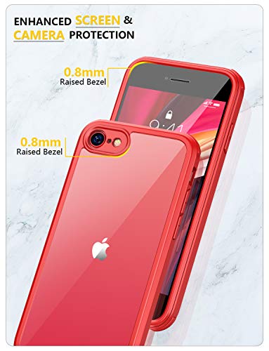 Miracase Iphone Se 2022 Case/Iphone Se 2020 Case/Iphone 8 Case With Built-In Glass Screen Protector, Full-Body Rugged Clear Bumper Case For Iphone Se 2022/Iphone Se 2020/ Iphone 8, Red #TOP5