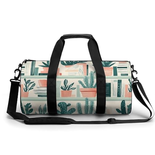 Succulents Potted Plants Books Gym Bag Travel Duffel Bag Lightweight Carry On Weekender Bag Tote Bags for Women Men