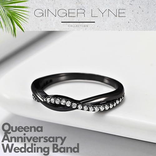 Twisted Half Eternity Wedding Band for Women by Ginger Lyne, Black 925 Sterling Silver Wedding Rings CZ Promise or Stackable Ring for Her Anniversary Cubic Zirconia Engagement Bridal for Women2