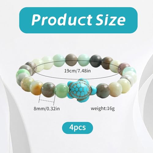 4 - Piece Sea Turtle Set: Elastic lava stone bracelets/anklets, with sea turtle bracelet for all.2