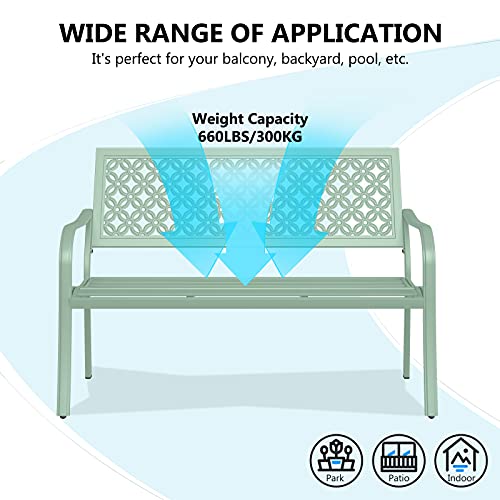 Grand Patio Outdoor Bench Garden Bench With Armrests Steel Bench For Outdoors Lawn Yard Porch Mint #TOP4