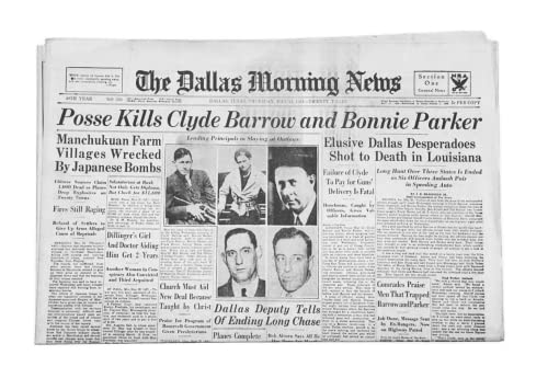Newspaper Reprint - Bonnie and Clyde: \"Posse Kills Clyde Barrow and Bonnie Parker,\" The Dallas Morning News, May 24, 1934