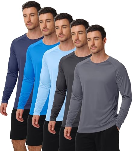 Image of ZITY 5 Pack Long Sleeve Shirts for Men UPF 50+ Sun Protection Fast Dry Lightweight Fishing Swim Rash Guard Workout Shirt