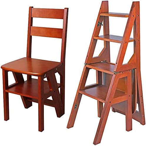 Wooden Folding Library Ladder Chair,2 in 1 Lightweight Portable Multifunctional Step Stool, 4-Step Stool Dual Purpose Stepladders, Display Stand and Flower Stand for Home