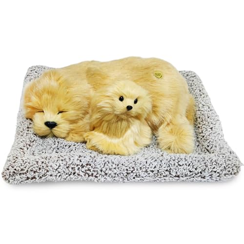 Image of FunBlast Sleeping Cute Dog with Puppy - Realistic Soft & Lifelike Pet Puppy with Bed for Car Dashboard and Home Decor, Sleeping Dog Soft Toy (Light Brown)