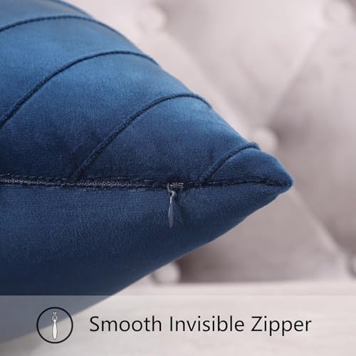 Image of Velvet Throw Pillow Covers 16x16 Pack of 2 Gold Decor Navy Blue