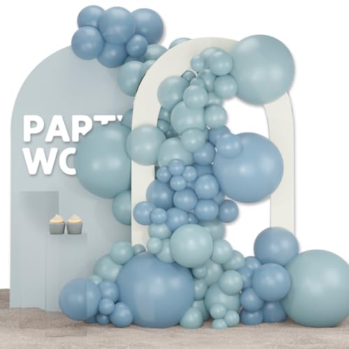 Image of PartyWoo Dusty Blue Balloons 140 pcs Different Sizes Pack of 18 12 10 5 Inch Boho Blue Balloon Arch Kit Garland For Birthday Graduation Baby Shower Wedding Party Decorations Blue-F28 and Blue-F55