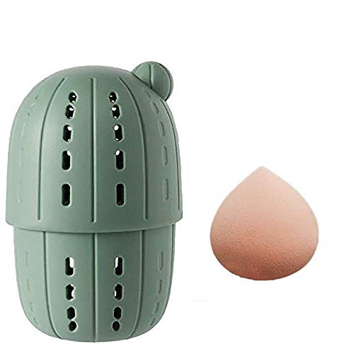 【NEWSEE】Beauty Sponge Travel Case and Sponge Cute Cacti Silicone Makeup Sponge Travel Carrying Case and Sponge (green)