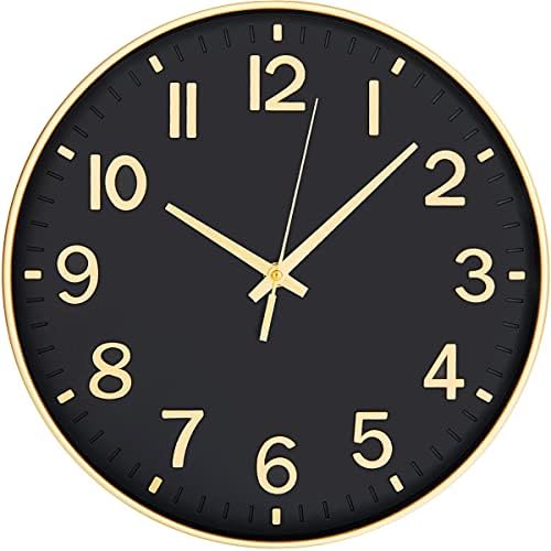 HZDHCLH Wall Clock 12 Inch Silent Non Ticking Clock for Living Room Bedroom Kitchen Office (Golden green)