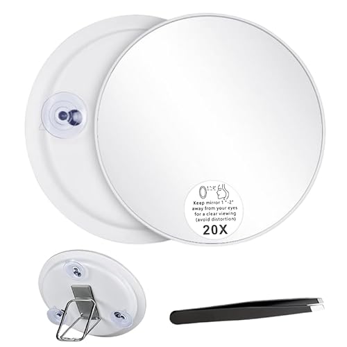 Huucozn Vergrößerungsspiegel 20 Fach Kosmetikspiegel mit Vergrößerung 15 cm Make up Schmink Spiegel mit 3 saugnapf und Pinzette Vergrösserungsspiegel Makeup Spiegel 20x Schminkspiegel für Make up