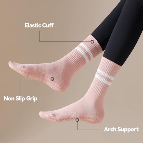 Image of TOAMOUR Pilates Socks with Grips for Women, 4 Pairs Non Slip Grippy Socks