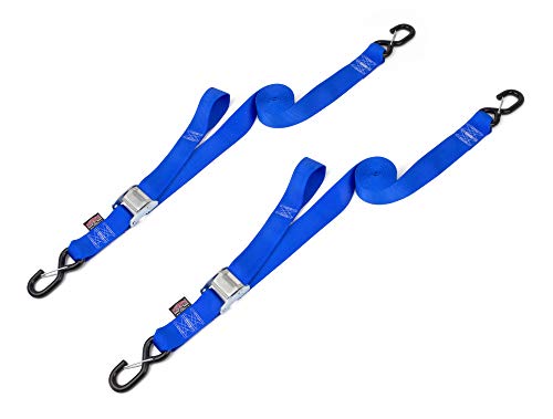 Powertye 2In X 12 Ft Cam Buckle Tie Down Made In Usa With Heavy-Duty Latch Hooks - 600 Lb. Wll / 1,800 Breaking Strength - Blue (Pair) #TOP20