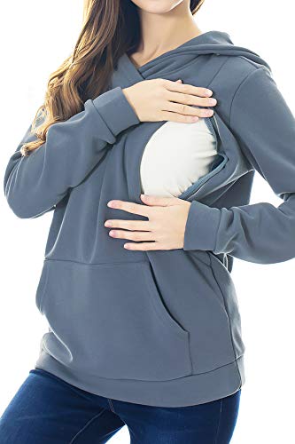 Smallshow Women's Fleece Maternity Nursing Sweatshirt Hoodie Kangaroo Pocket