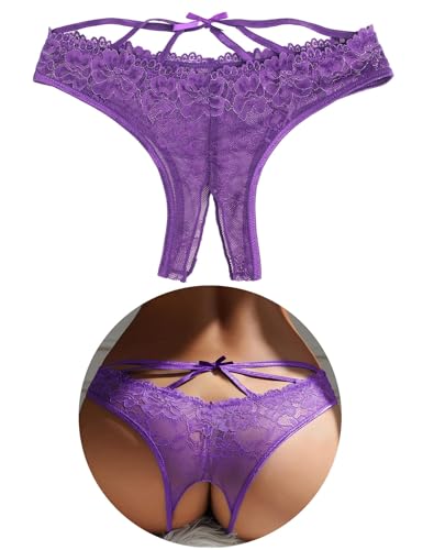 ohyeahlady Slip Ouvert Für Frauen String Große Größen Spitze Dessous Damen Sexy Unterwäsche mit Loch Curvy Höschen Unterhosen im Schritt Offen...
