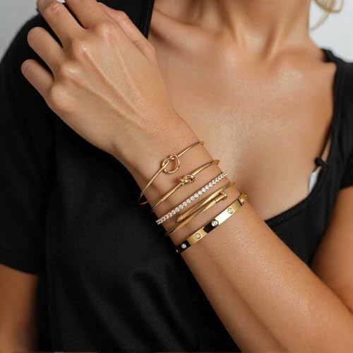 18 K Gold Plated Love Bangle Bracelet Stack Cuff Jewelry for Women Jewelry Set for Women Gift with Box2