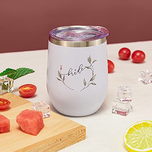 Crisky Greenery Bride Wine Tumbler For Bride Gift Vacuum Insulated Stainless Steel Drink Cup With Straw For Bride To Be | Engagement Glass | Newly Engaged Travel Mug | Future Mrs | Bachelorette 12Oz #TOP2