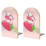 Vache Aux Fraises Serre-Livres - Porte-Livres Robustes pour Les Livres Lourds - Livre en Bois pour Livres Rayures Porte-Livres pour Bureau, Ecole Et Maison