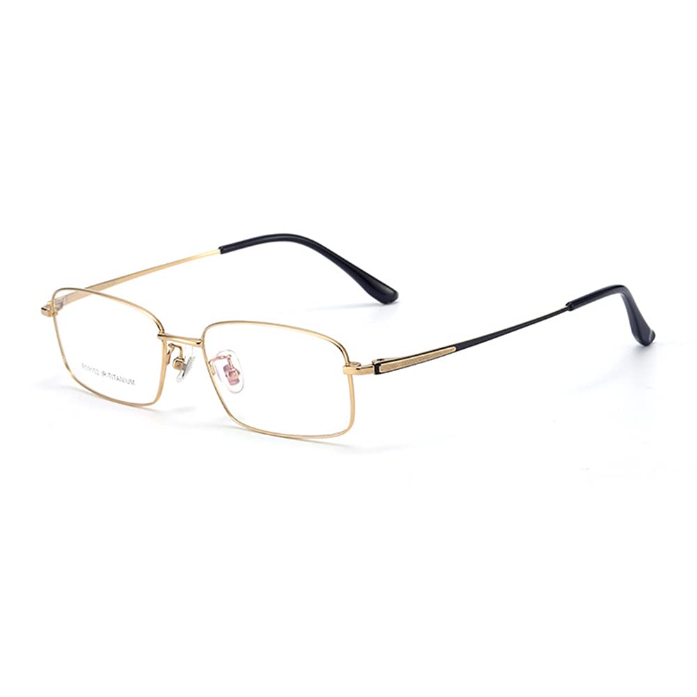 HQMGLASSESMen's Pure Titanium Anti-Blue Light Computer Reader Anti-Fatigue Reading Glasses,Gold,+3.0