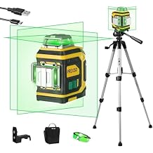 PREXISO Laser Level 3 X 360 Self Leveling - Rechargeable Cross Line Leveler, Green Line Laser Level with Tripod, Magnetic Base, Green Glasses, Portable Bag for Construction, Tile, Home Renovation