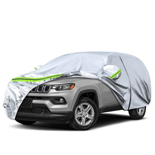 Image of Waterproof Car Covers Replace for 2007-2025 Jeep Compass, 6 Layers Silver All Weather Custom-fit Car Cover with Zipper Door & Windproof Bands for Snow Rain Dust Hail Protection